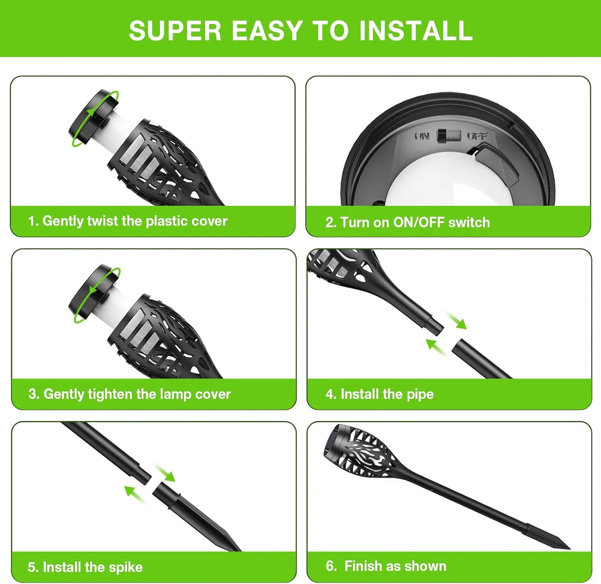 12 Pack Solar Torch Lights Outdoor, LED Flickering Solar Lights, Waterproof Flame Lights I347