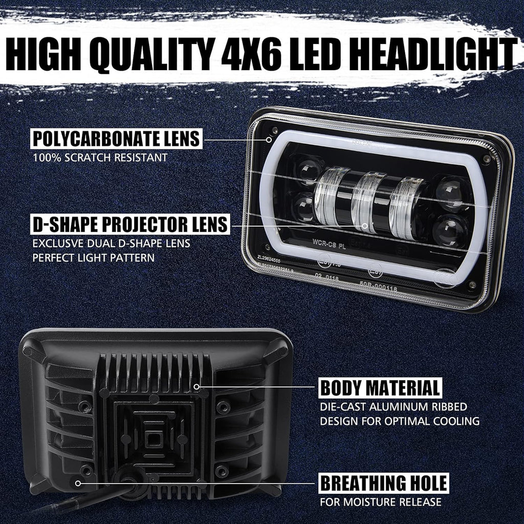 4x6 LED Headlight Halo with White DRL Amber Turn Signal Lights, Pack of 2 N25216