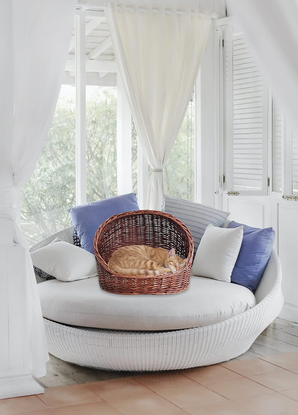 Willow Basket Cat House with Cushion S81698