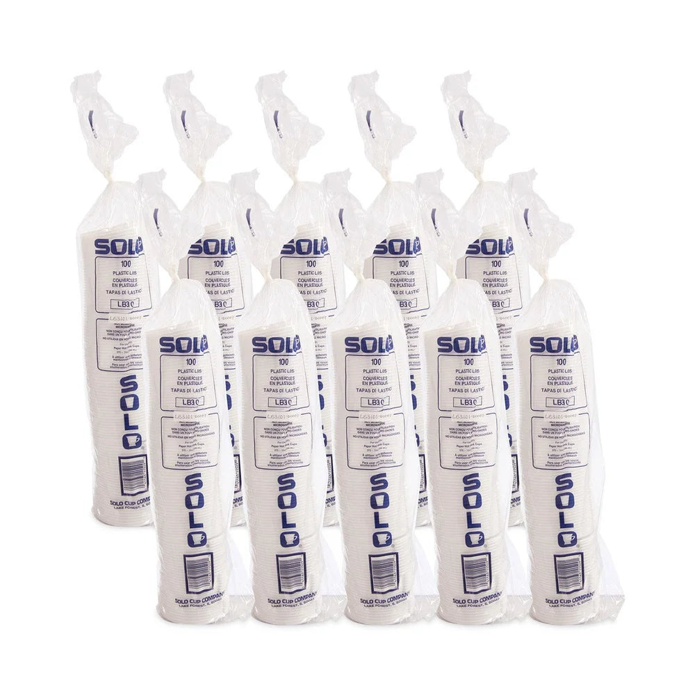 White Lift Back and Lock Tab Lids for 10 oz. Cups (100/Sleeve, 10 Sleeves/Carton) E8619