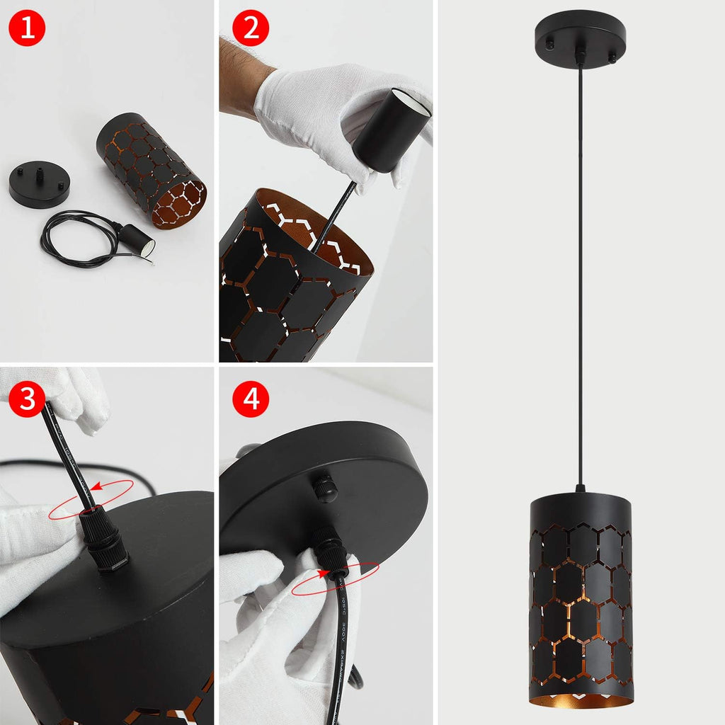 Gold Black Finish Metal Cage Mini Pendant Light F27702