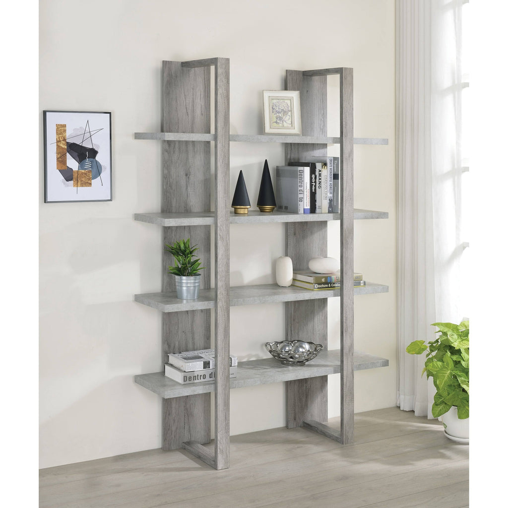 4-Shelf Two-Tone Bookcase Grey Driftwood Cement K336