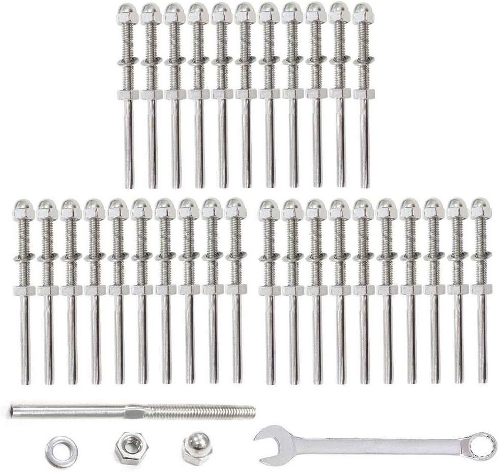 T316 Stainless Steel Cable Railing Hardware Kit, 32pcs 1/8 Cable Wire Tensioner B72486