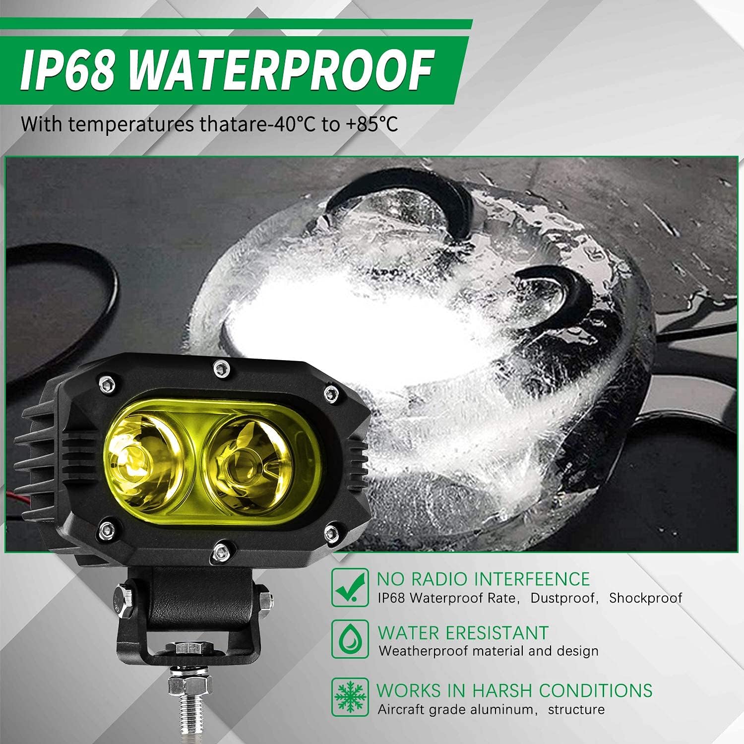 Yellow LED Fog Lights 2PCS Work Light Pods A7577