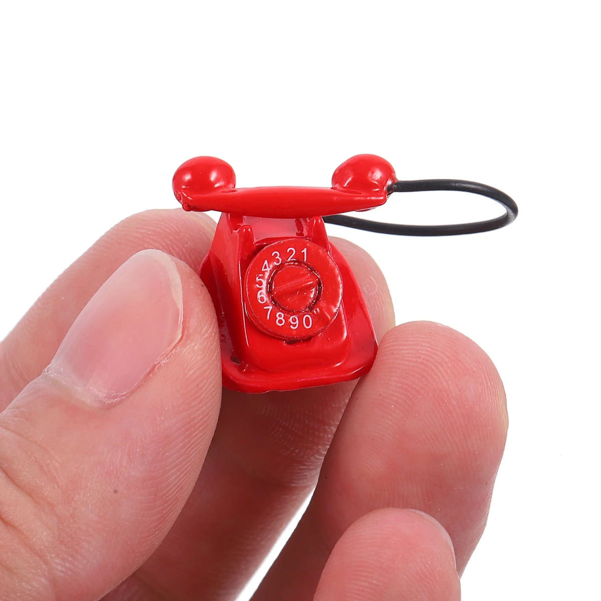 Red Metal Toy Telephone Doll House Decoration X4531