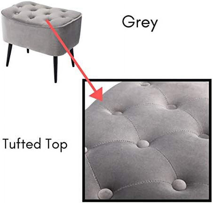 Grey Velvet Ottoman Foot Stool with Steel Legs A1252