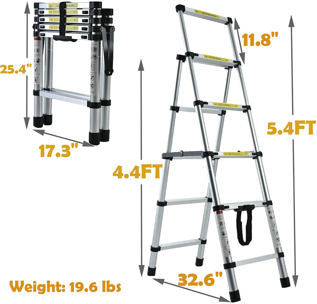 4.5FT A-Frame Aluminum Extension Ladder Anti-Slip 4+5 Steps Telescoping Collapsible Ladder Q78565