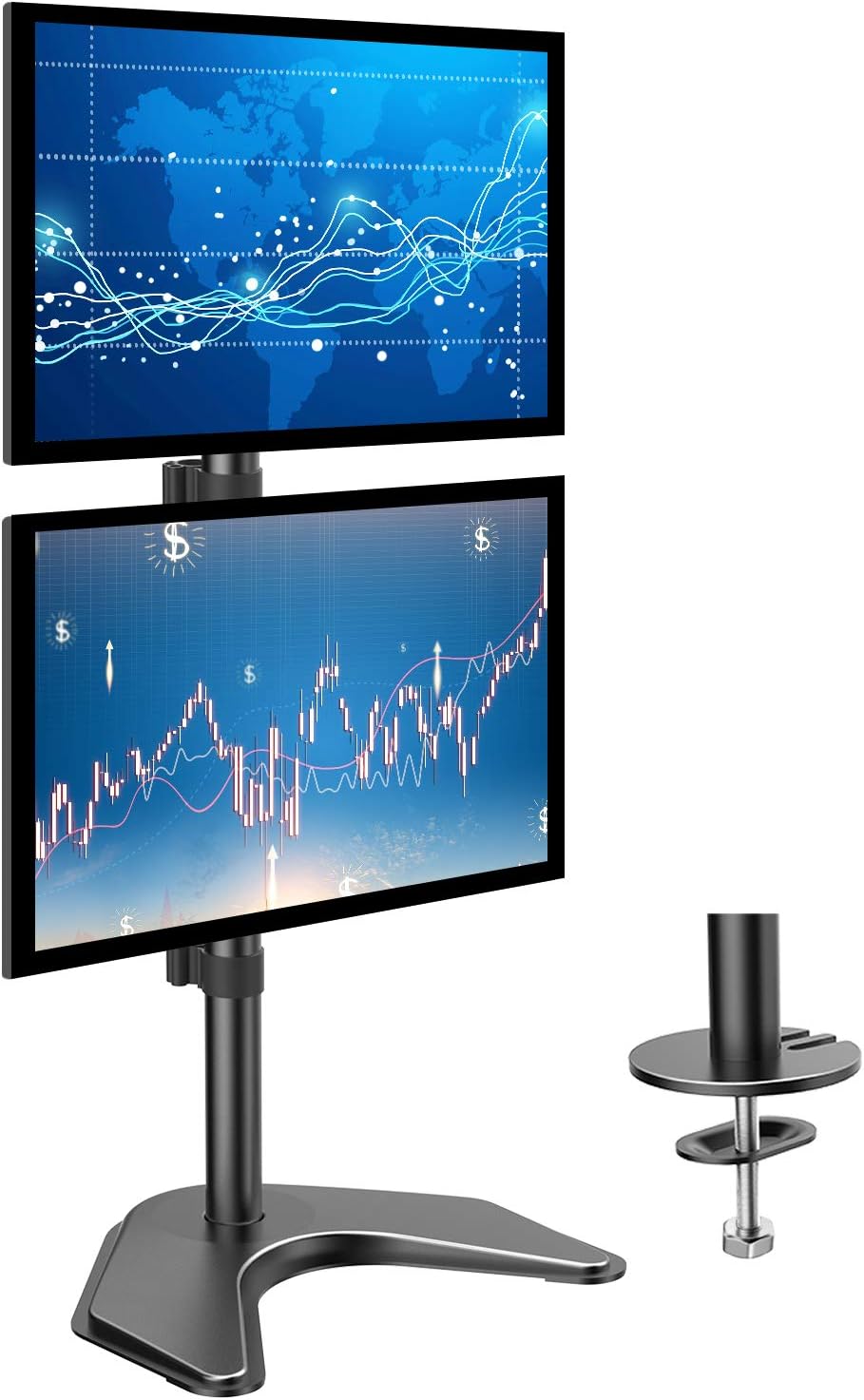Dual Monitor Stand Vertical Stack Free-Standing Desk Mount for Two 13 to 32 Inch Computer Monitors with C Clamp Grommet Base N625099