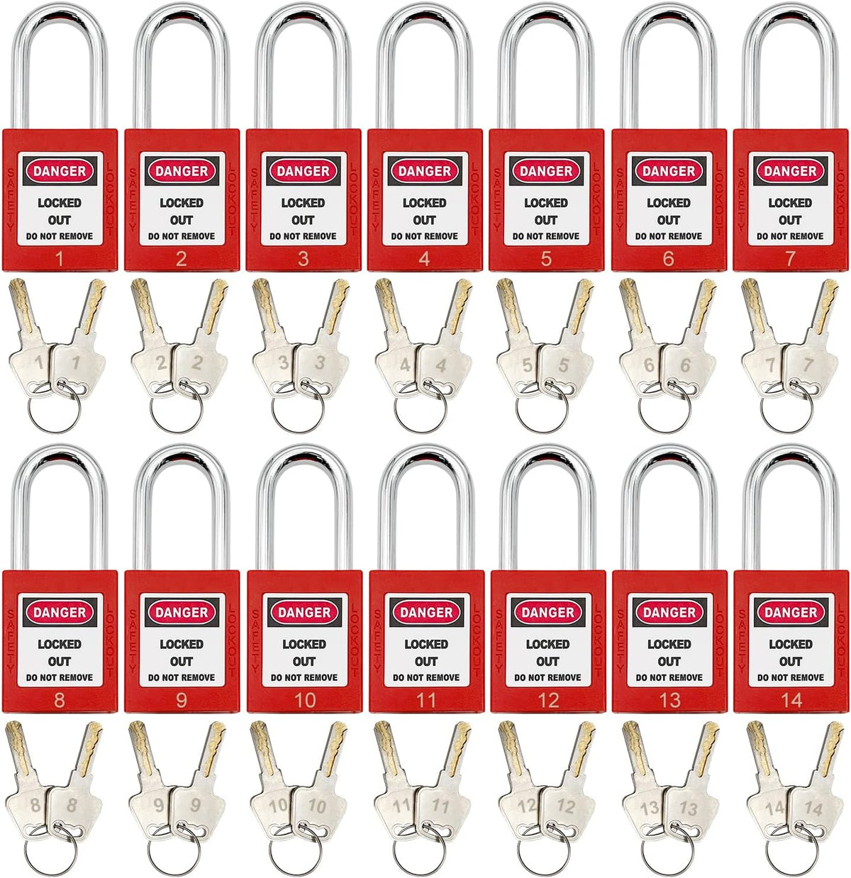 14 Key Padlocks with Numbers, 4 Lockout Hasps, 40 Lockout Tags, 20 Nylon Cable Lockout Tagout Station T32773