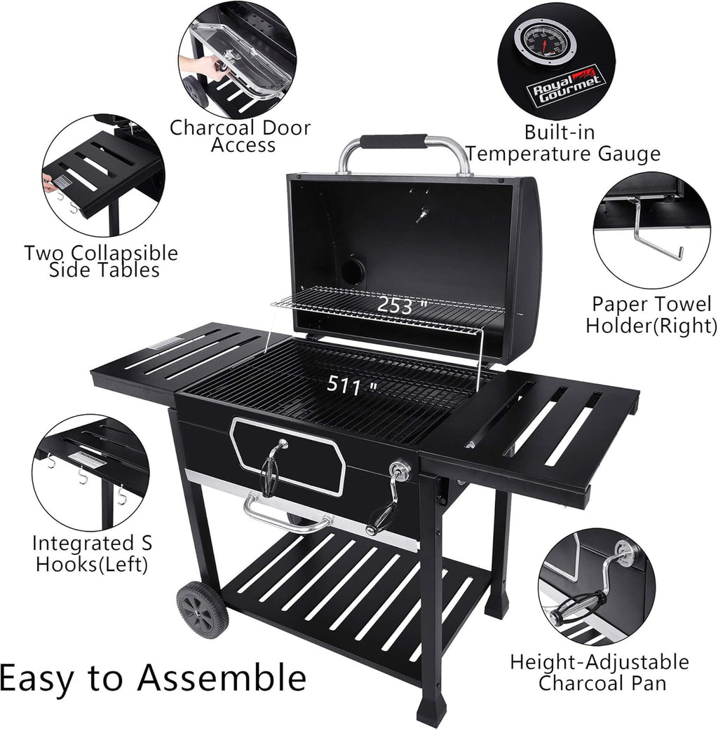 30-Inch Charcoal Grill BBQ Smoker Black J93735