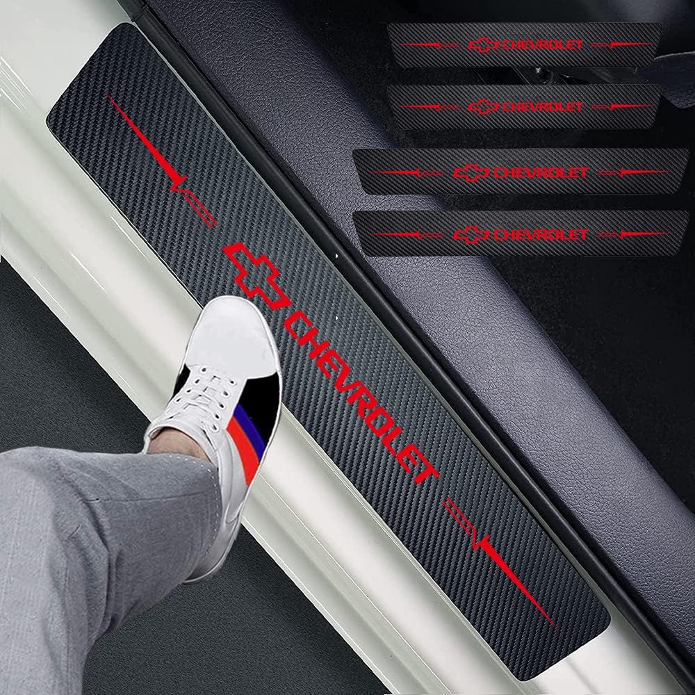 4pcs Carbon Fiber Car Door Sill Plate Protectors Sticker Decorative Film (Red) T35114