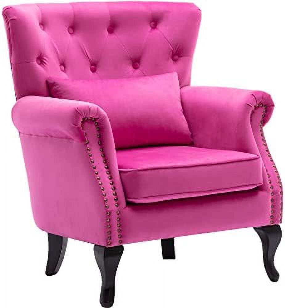 Velvet Accent Arm Chair with Tufted Back and Lumbar Pillow O624