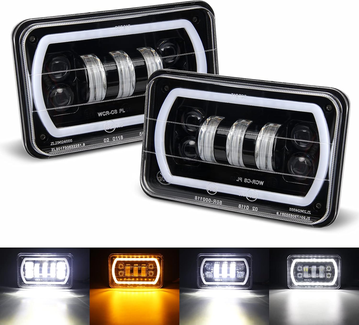 4x6 LED Headlight Halo with White DRL Amber Turn Signal Lights, Pack of 2 N25216