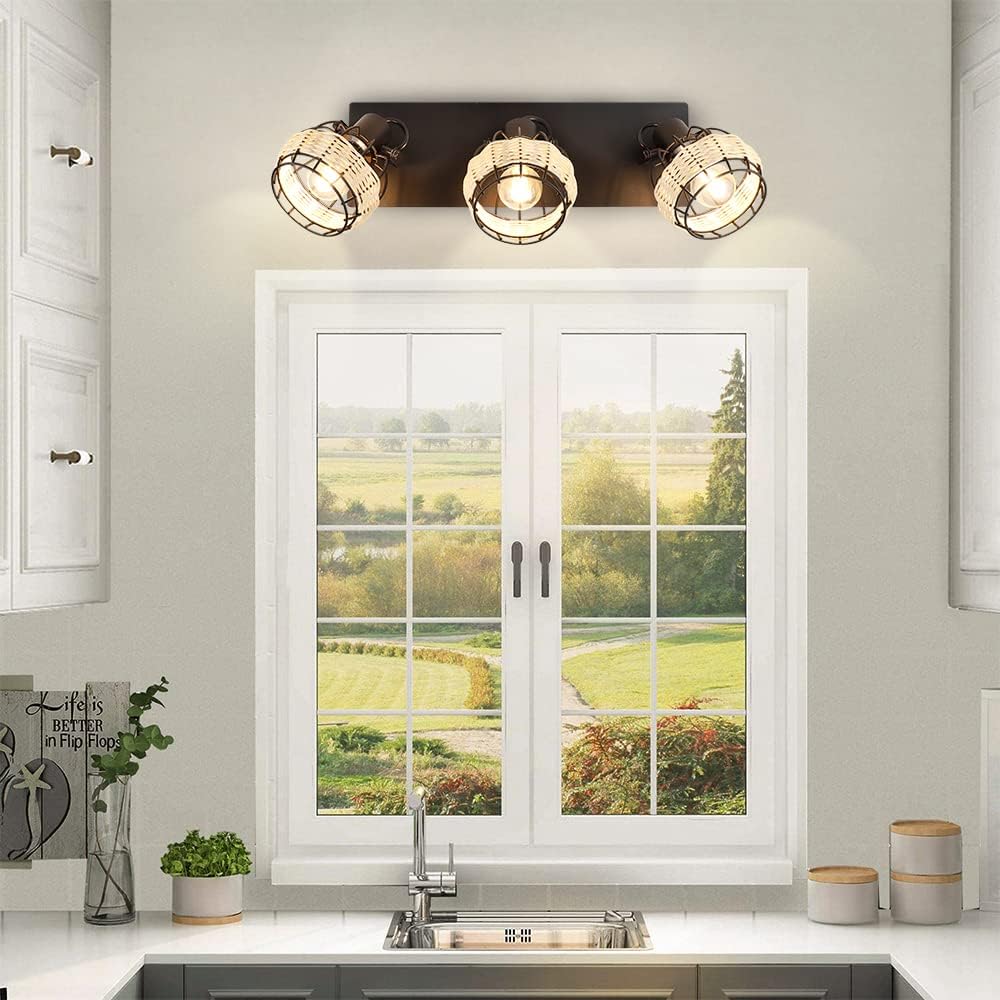 3-Light Rattan LED Track Ceiling Light G78384