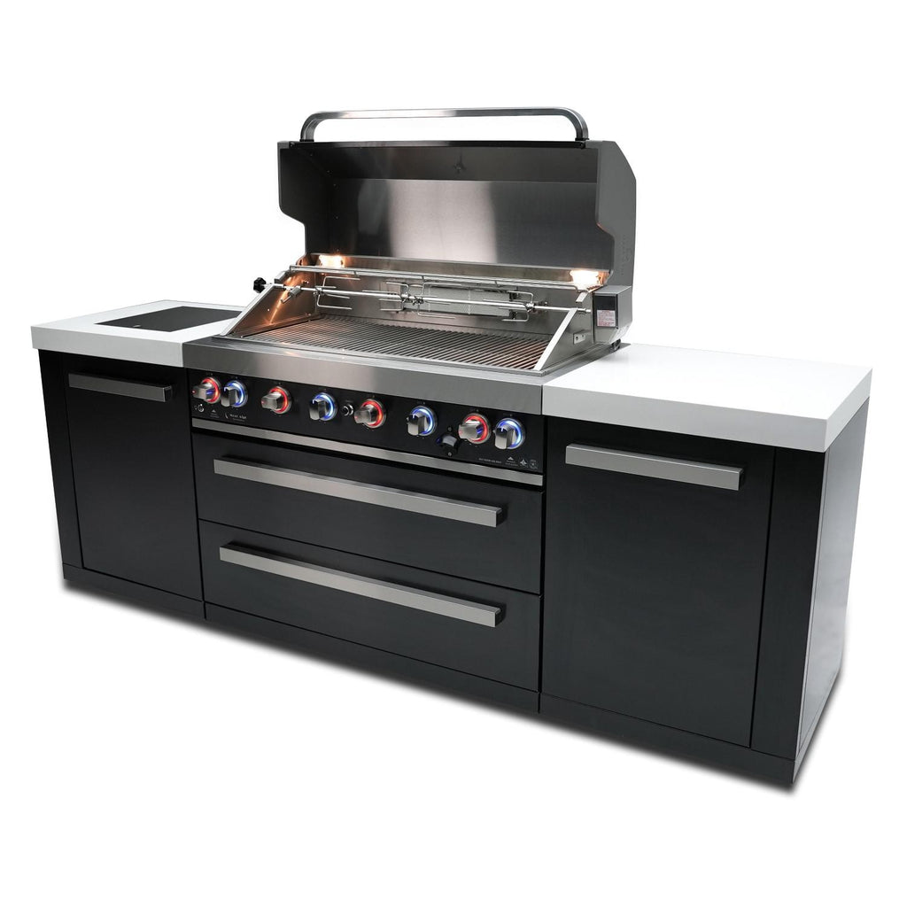 Black Stainless Steel Propane Gas Island Grill with Infrared Side Burner and Rotisserie Kit W97225
