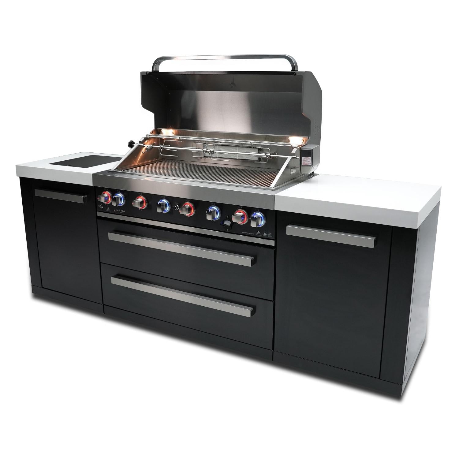 Black Stainless Steel Propane Gas Island Grill with Infrared Side Burner and Rotisserie Kit W97225