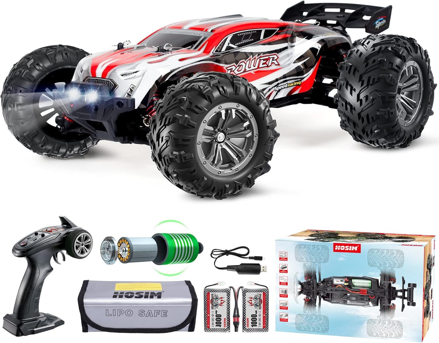 Green Brushless 4WD RC Monster Truck, 1:16 Scale, Pack of 2 Q6709