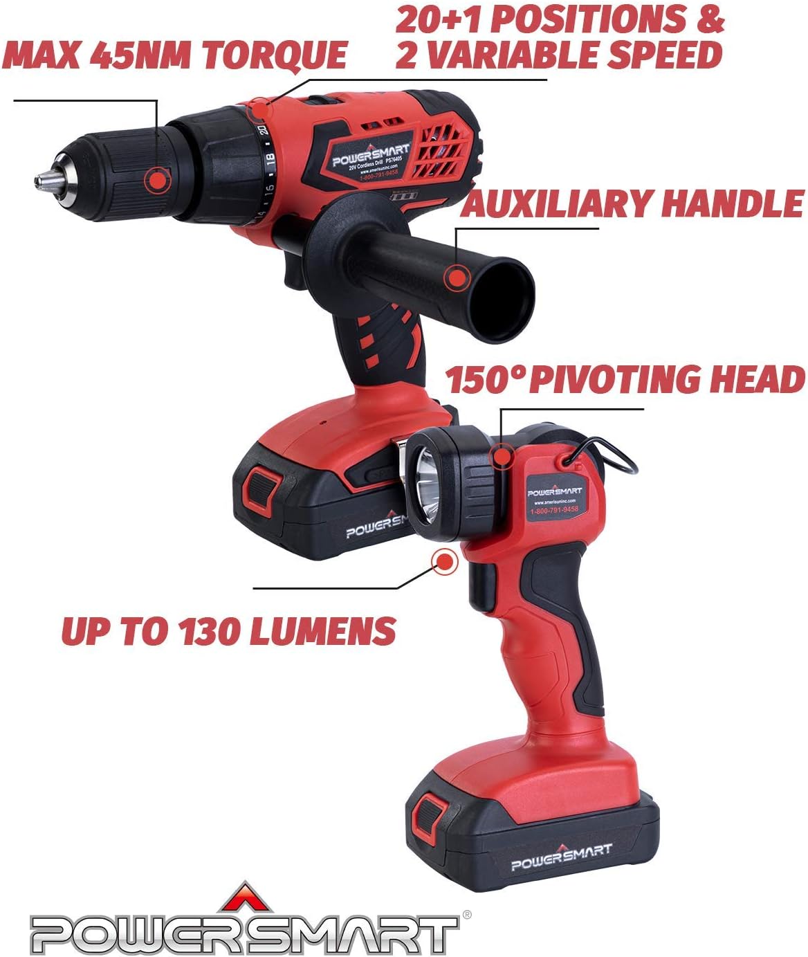 20V Max Cordless Drill Set Compact Driver Circular Saw Reciprocating Saw LED Flashlight 4-Tool Combo Kits with 2 Lithium-Ion Batteries T53977