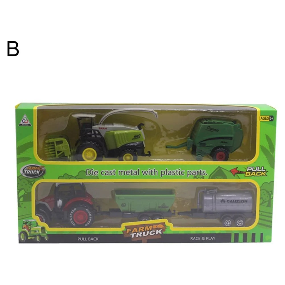 2Pcs 1/42 Diecast Tractor Harvester Farm Vehicle Car Model Toy D21105