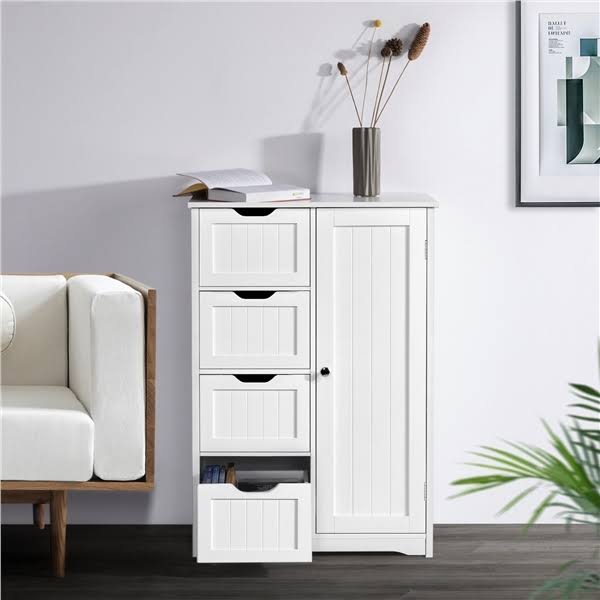White Four Drawer Wooden Bathroom Floor Cabinet Q8561
