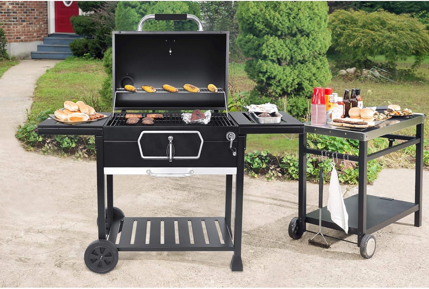 30-Inch Charcoal Grill BBQ Smoker Black J93735