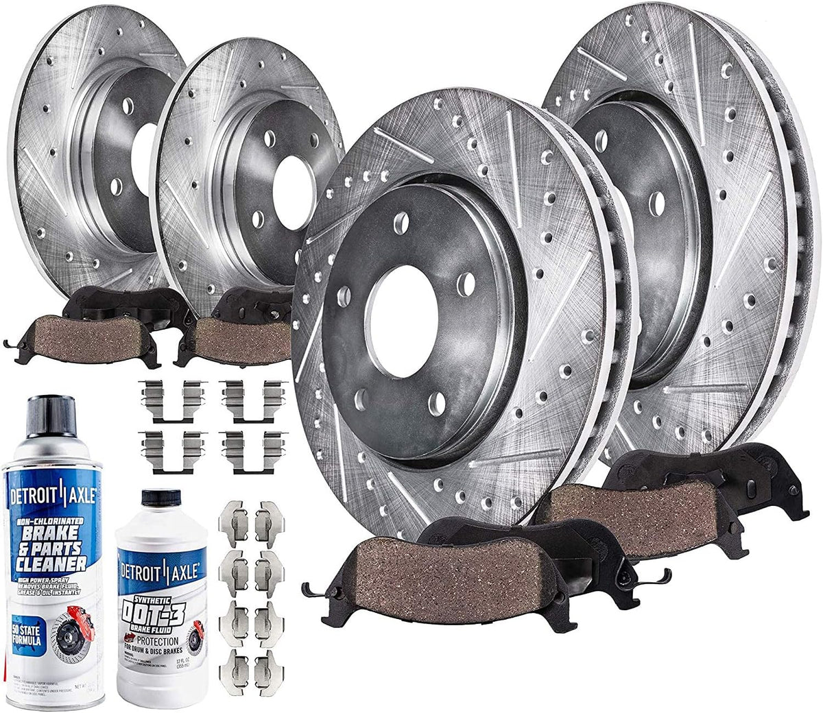 Drilled & Slotted Rotors + Brake Pads Replacement for Town & Country Grand Caravan Journey Ram C/V VW Routan S45178