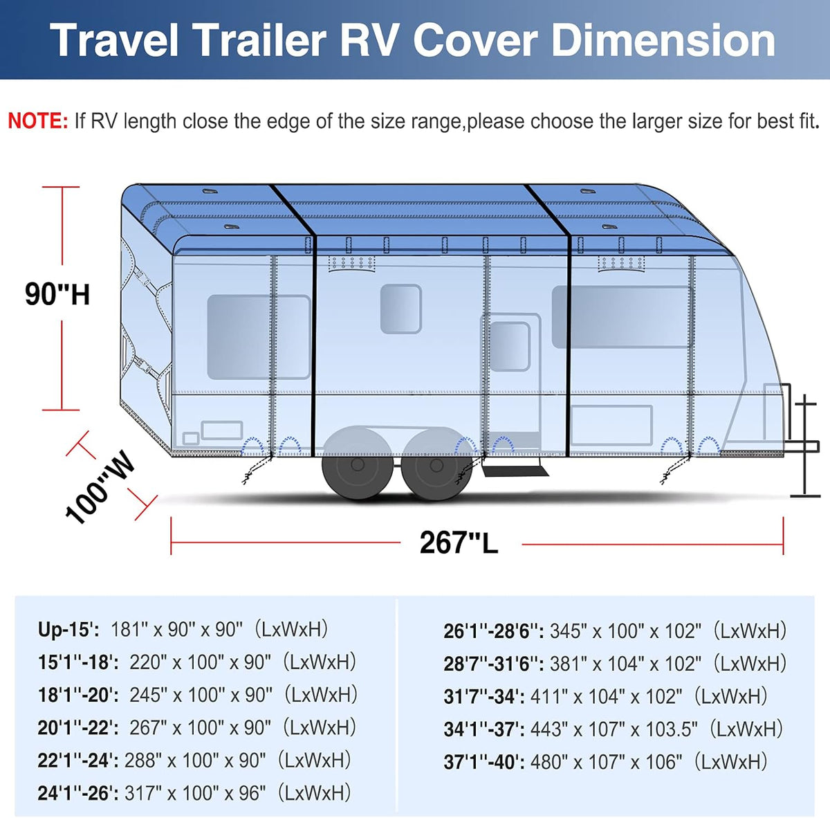Waterproof 500D Travel Trailer Cover with 4 Tire Covers, Tongue Jack Cover M647