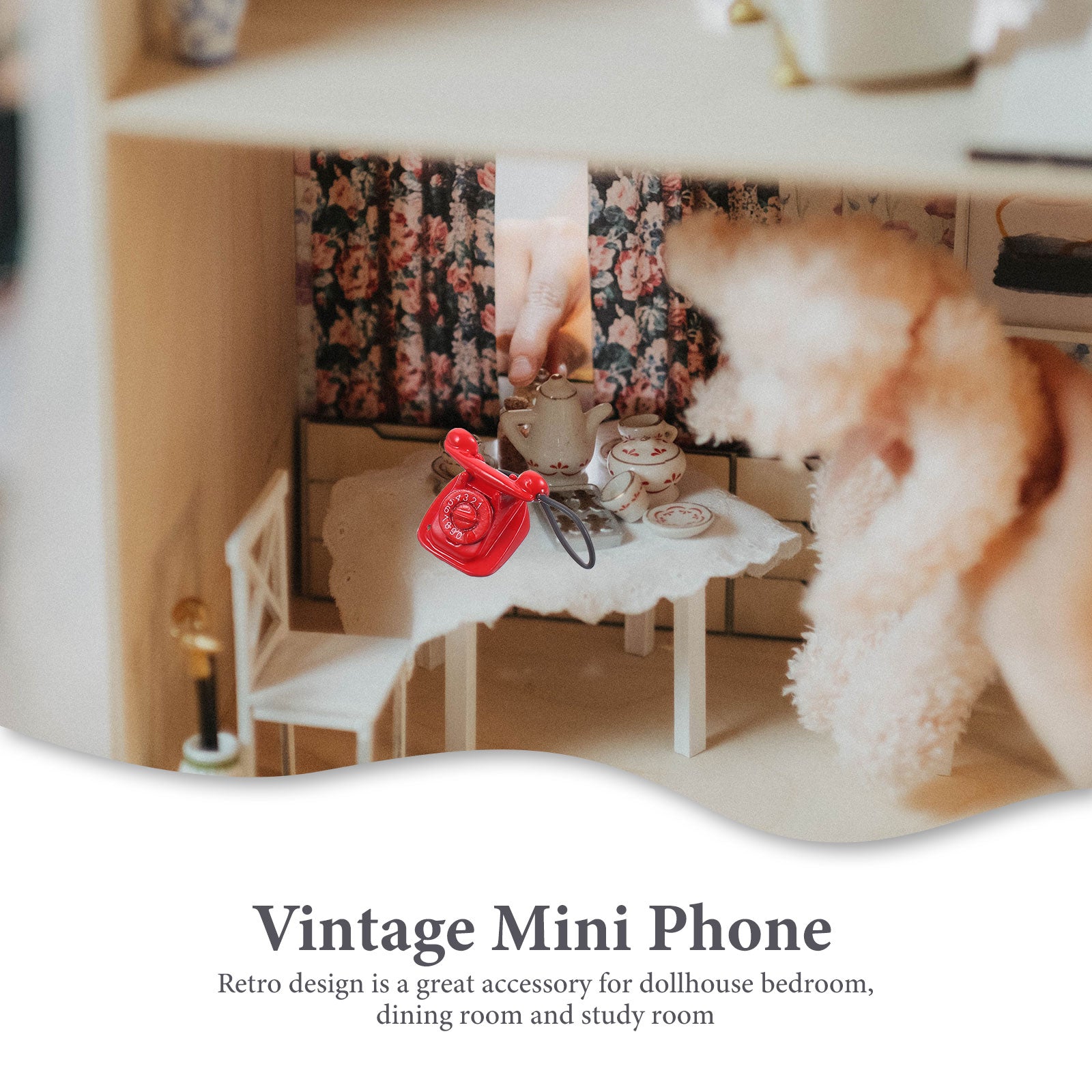 Red Metal Toy Telephone Doll House Decoration X4531