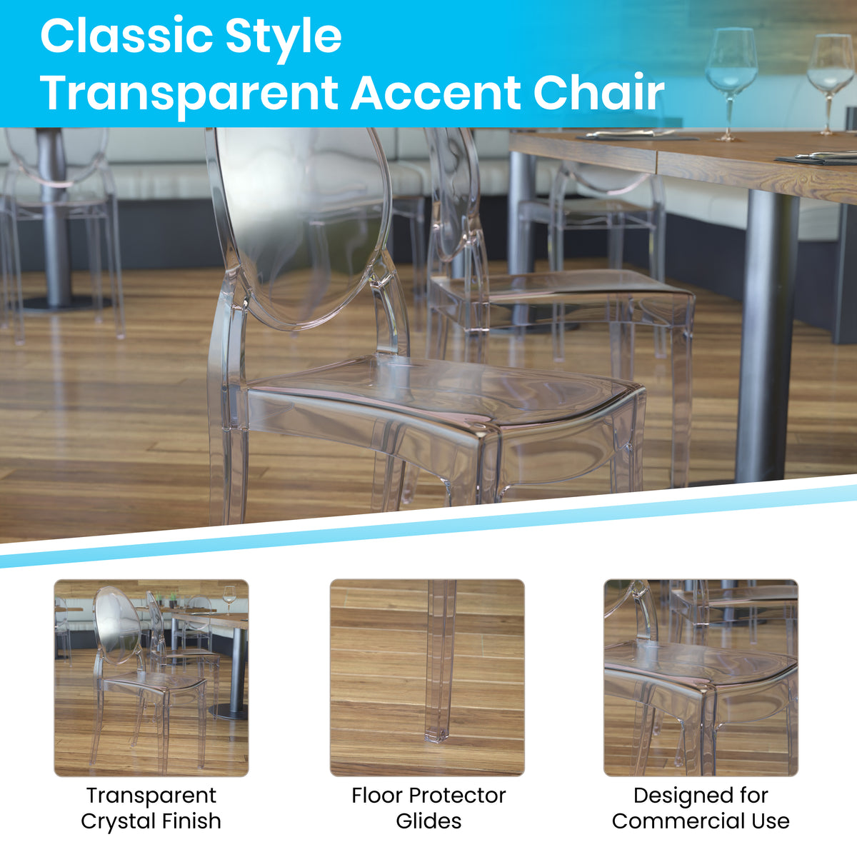 Set of 4 Transparent Resin Ghost Chairs B3328