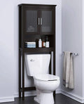 Espresso Bathroom Shelf Over The Toilet with Tempered Glass Door O135461