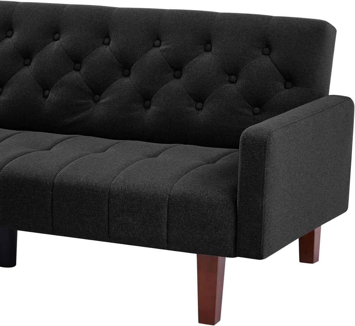 Convertible Foldable Linen Sofa Bed with 5 Wooden Legs, Black P696
