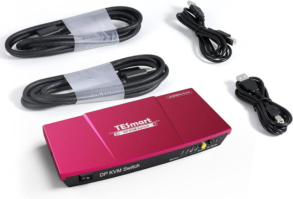2 Port DisplayPort 4K@60Hz DP KVM Switcher with KVM Cables and DP Cables (Black) Q728