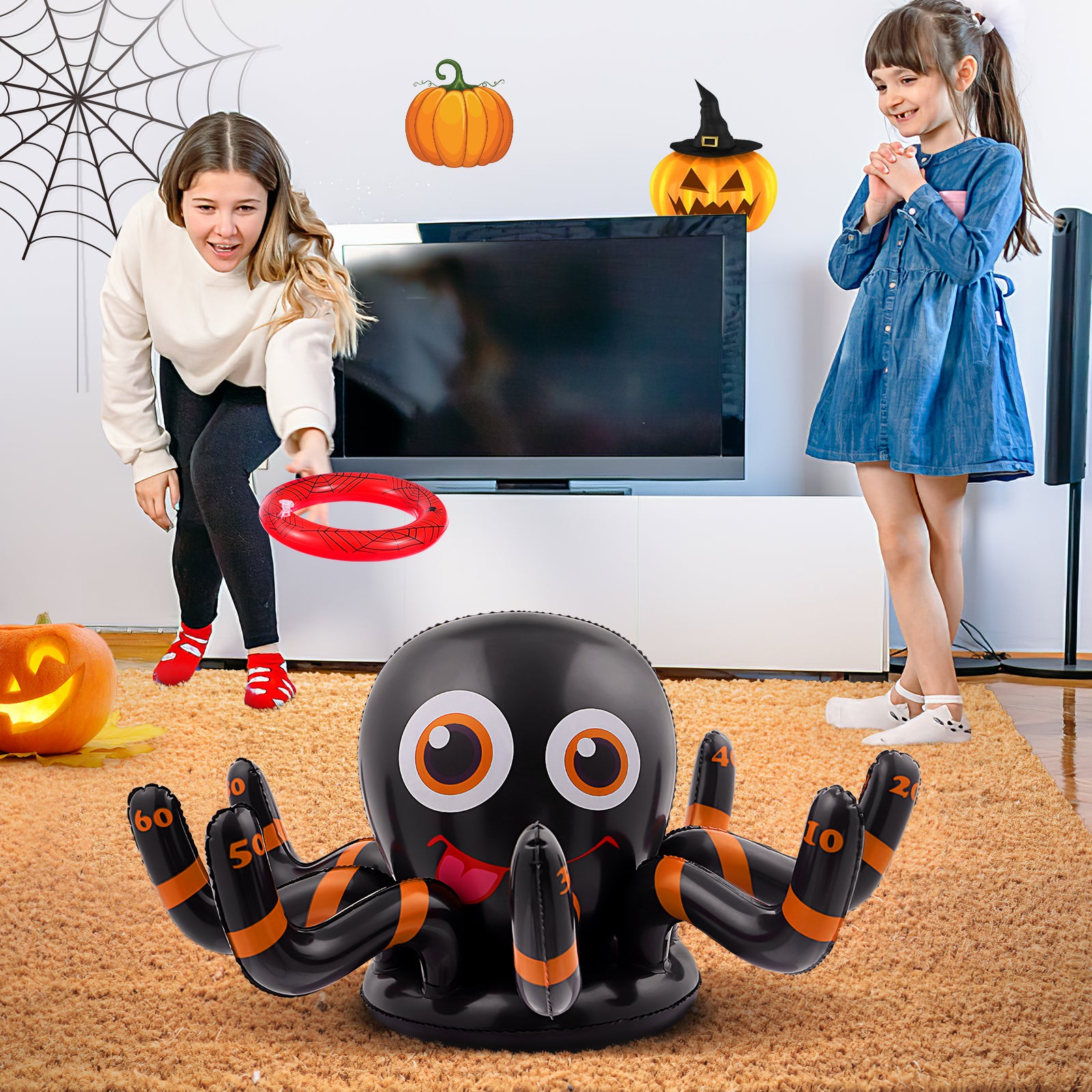Inflatable Halloween Spider Ring Toss Game Party Supplies with Air Pump Y383495