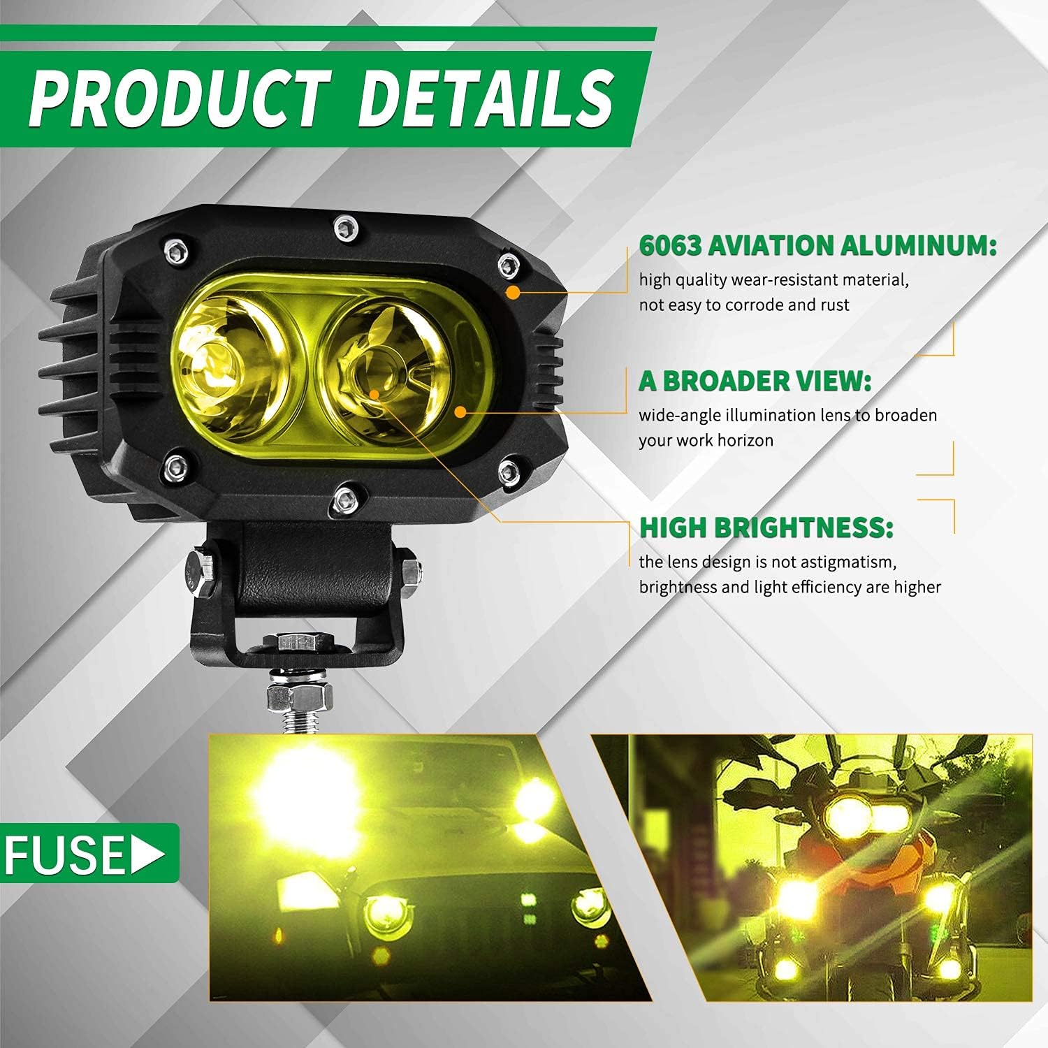 Yellow LED Fog Lights 2PCS Work Light Pods A7577