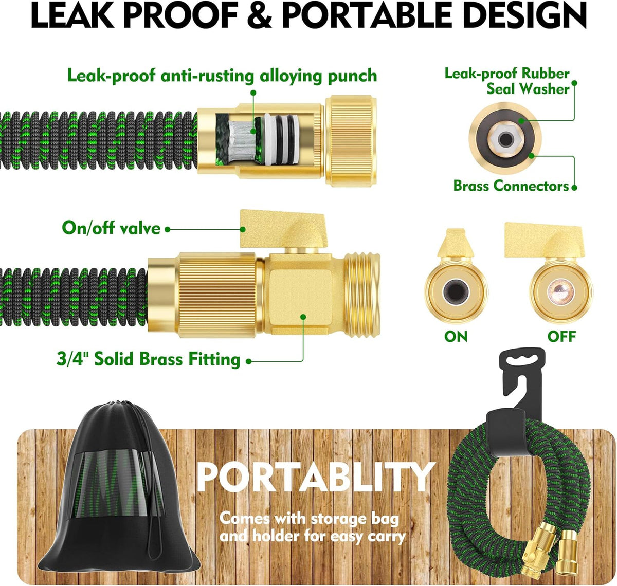 100ft Expandable Garden Hose with 10 Function Nozzle and Solid Brass Fittings B2850