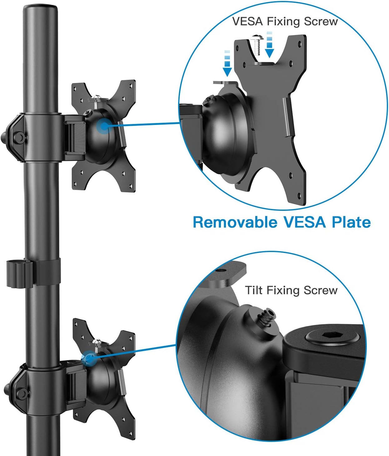 Dual Monitor Stand Vertical Stack Free-Standing Desk Mount for Two 13 to 32 Inch Computer Monitors with C Clamp Grommet Base N625099