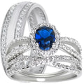 Sapphire Engagement Ring Wedding Band Set Y813