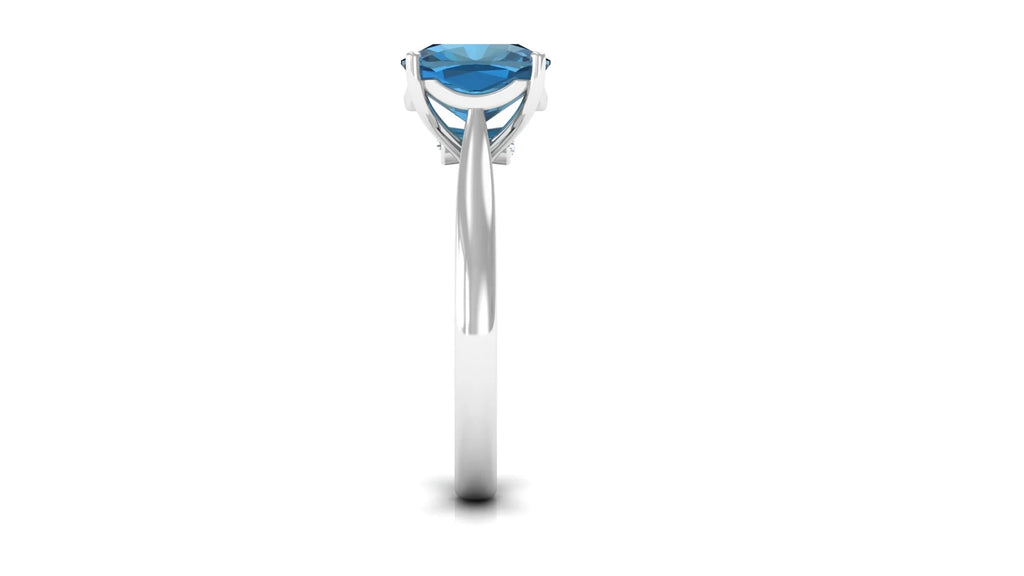 3 CT London Blue Topaz and Diamond Ring, 925 Sterling Silver, US 4.00 L8241
