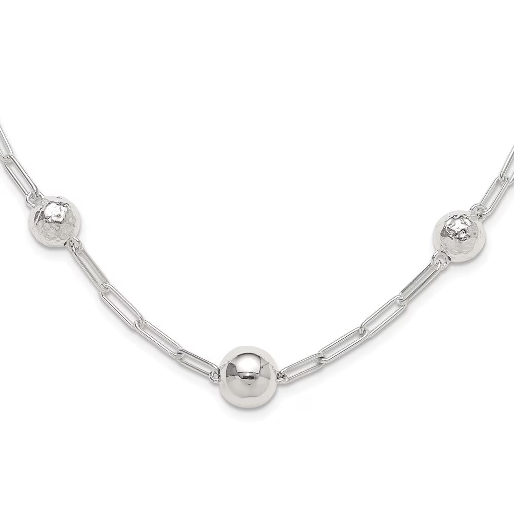 925 Sterling Silver Beaded Link Toggle Necklace 18" J85378