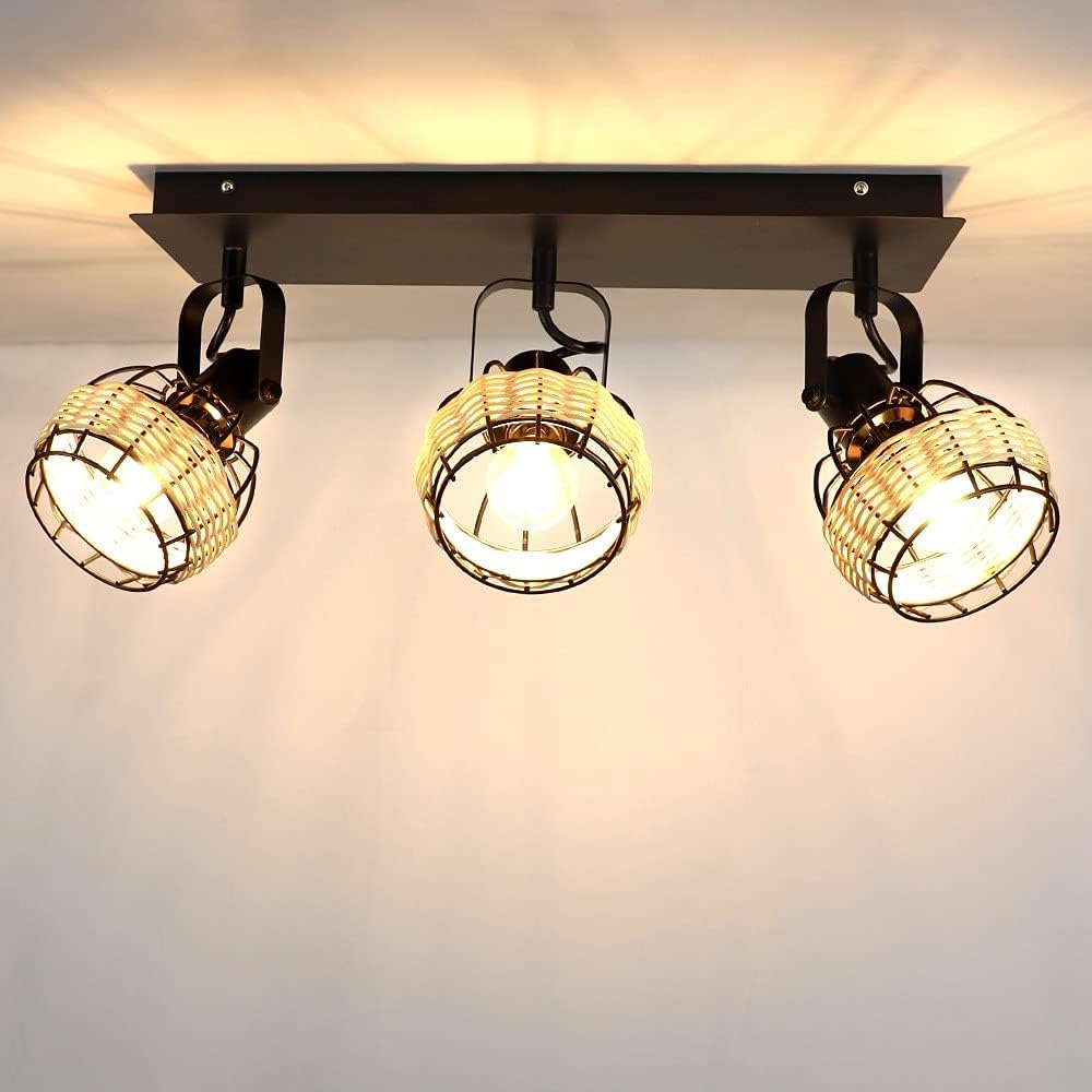 3-Light Rattan LED Track Ceiling Light G78384