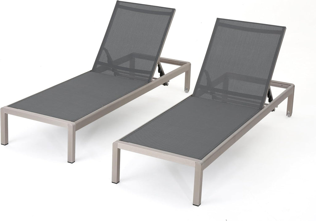 Outdoor Mesh Chaise Lounges, 2-Pcs Set, Dark Grey / Silver T8593