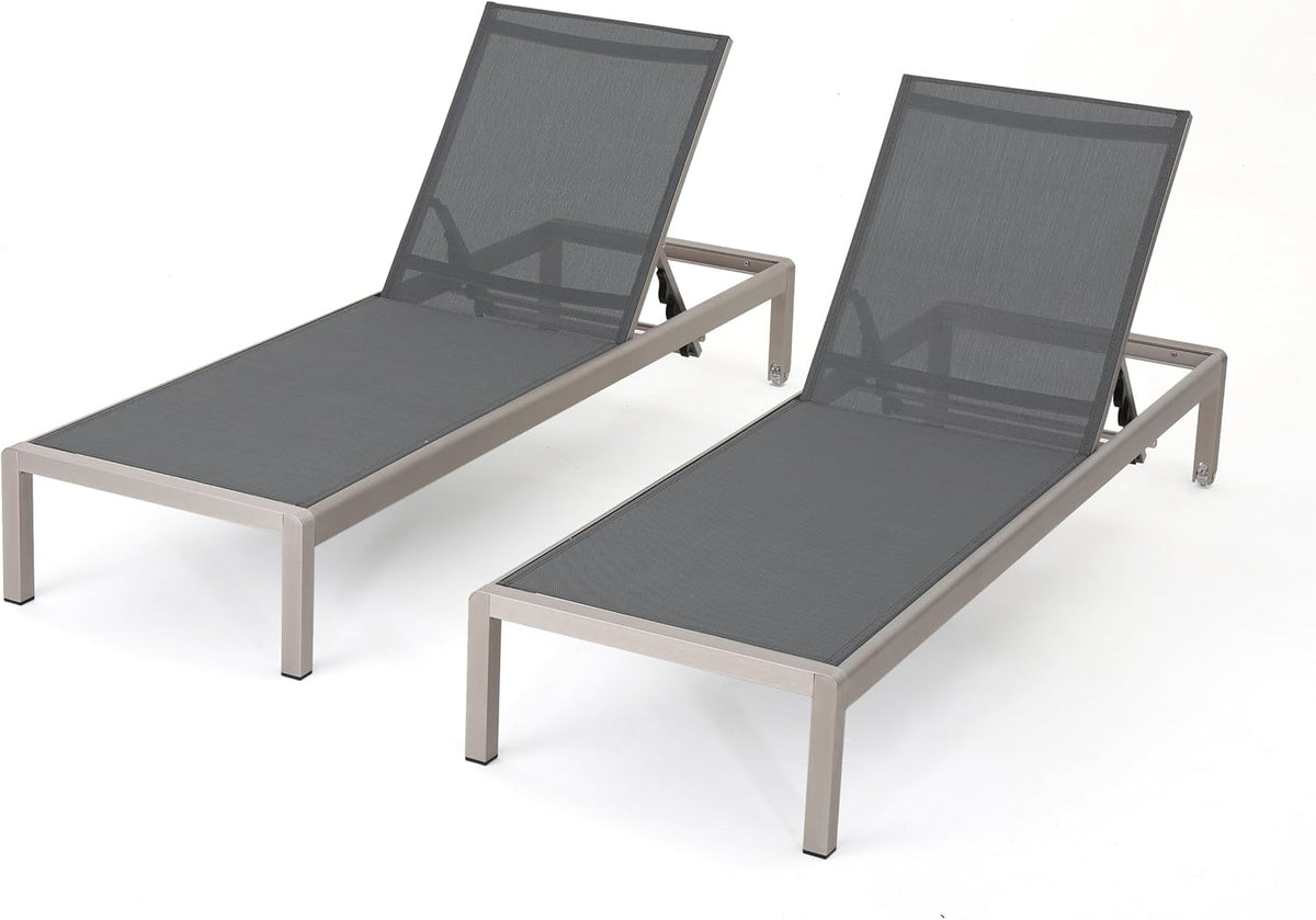 Outdoor Mesh Chaise Lounges, 2-Pcs Set, Dark Grey / Silver T8593