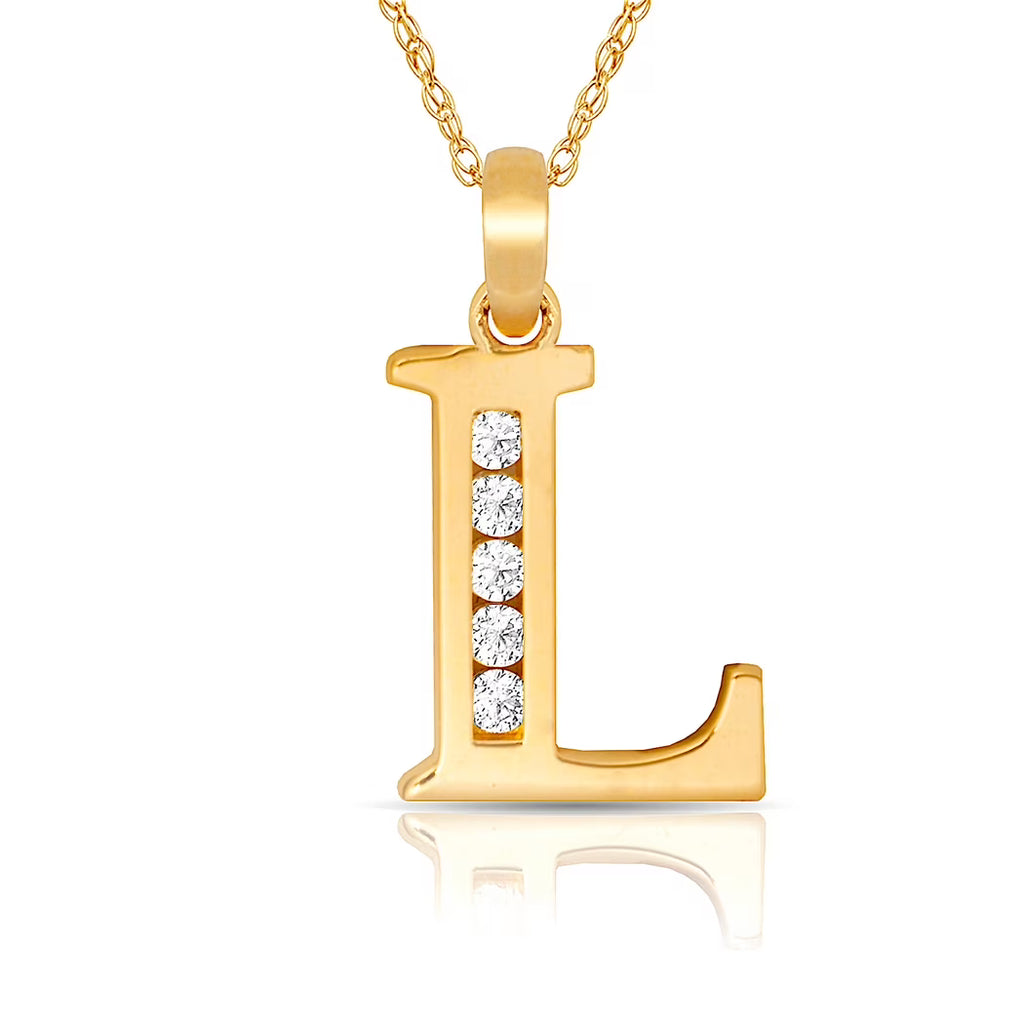 Solid 14k Yellow Gold 18 Inch CZ Letter Necklace E453015