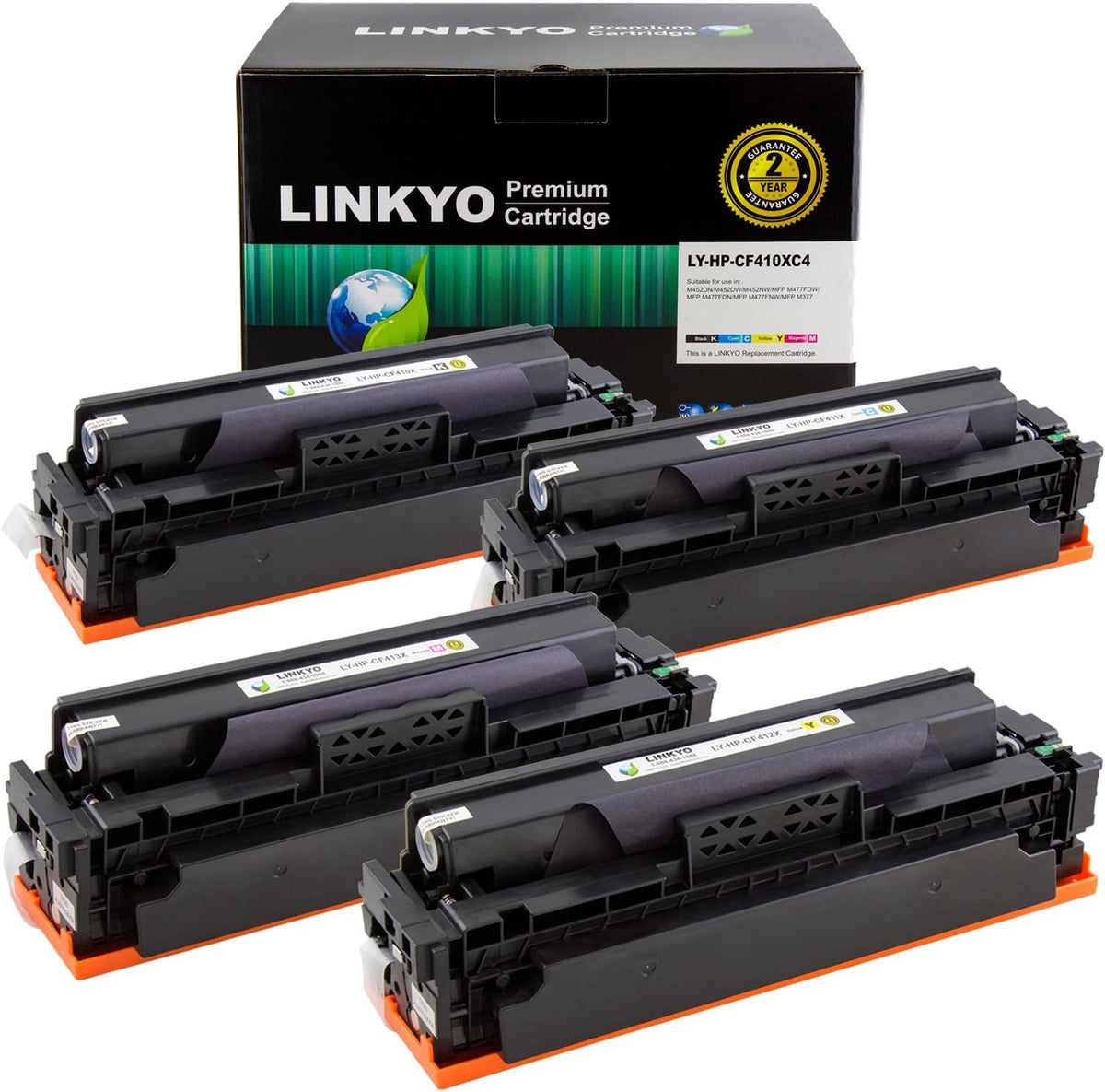 Compatible Toner Cartridge 4-Pack for HP 410X High Yield CF410X CF411X CF412X CF413X Black Cyan Magenta Yellow F60002