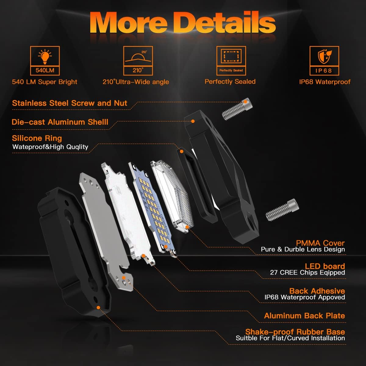 White 20Pods LED Rock Lights for Truck Boat Exterior Z479