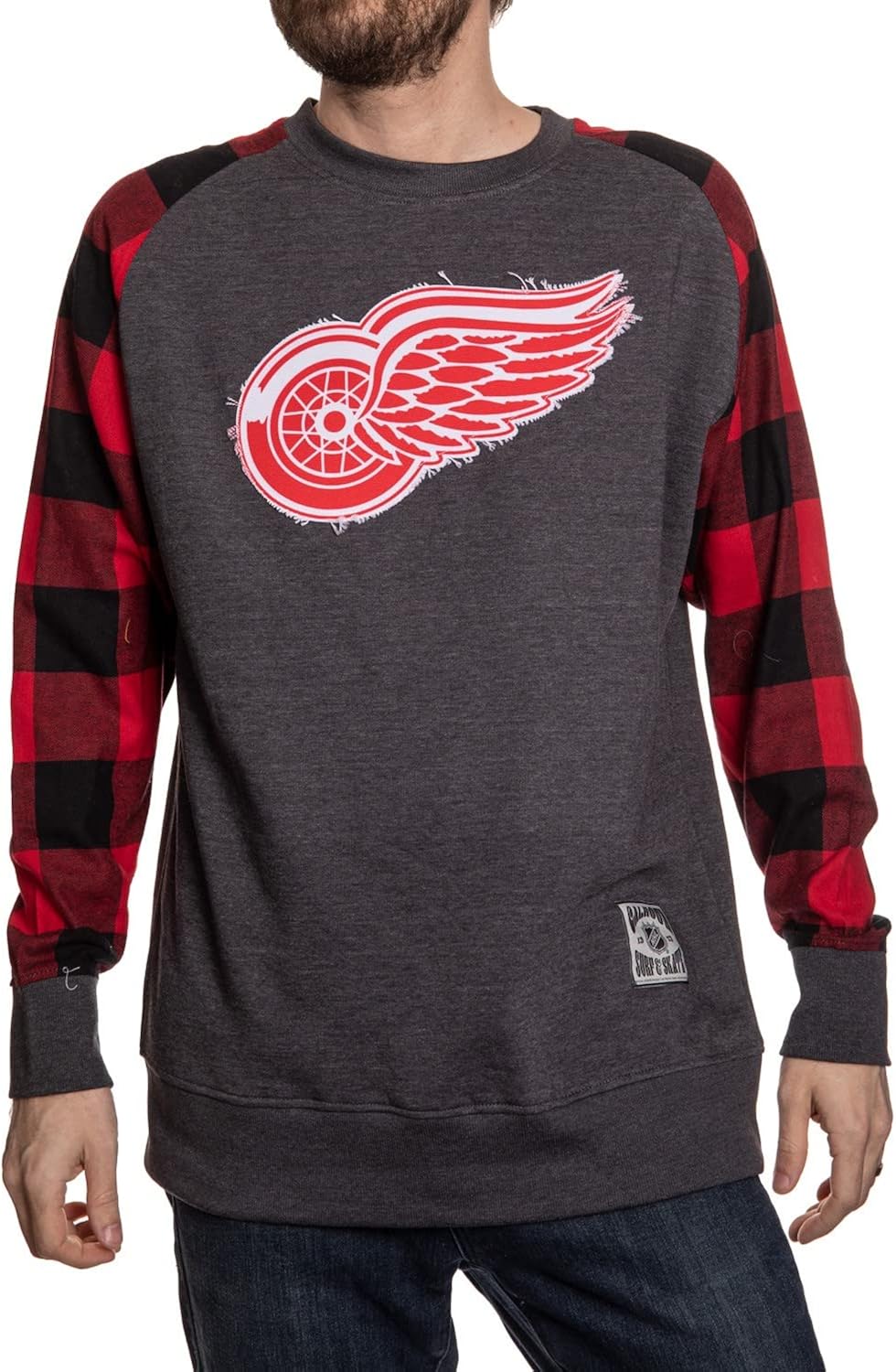 Men's Buffalo Plaid Raglan with Sewn On Frayed Patch K8986