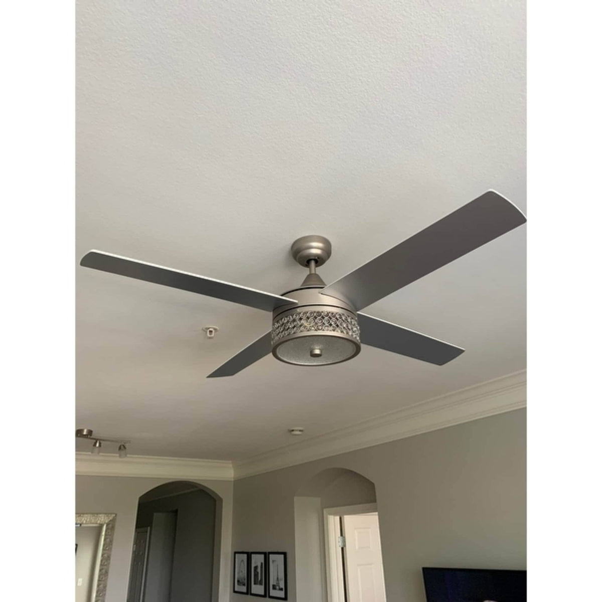 52-Inch Satin Nickel 4-Blades Ceiling Fan with Crystal Shade L716742