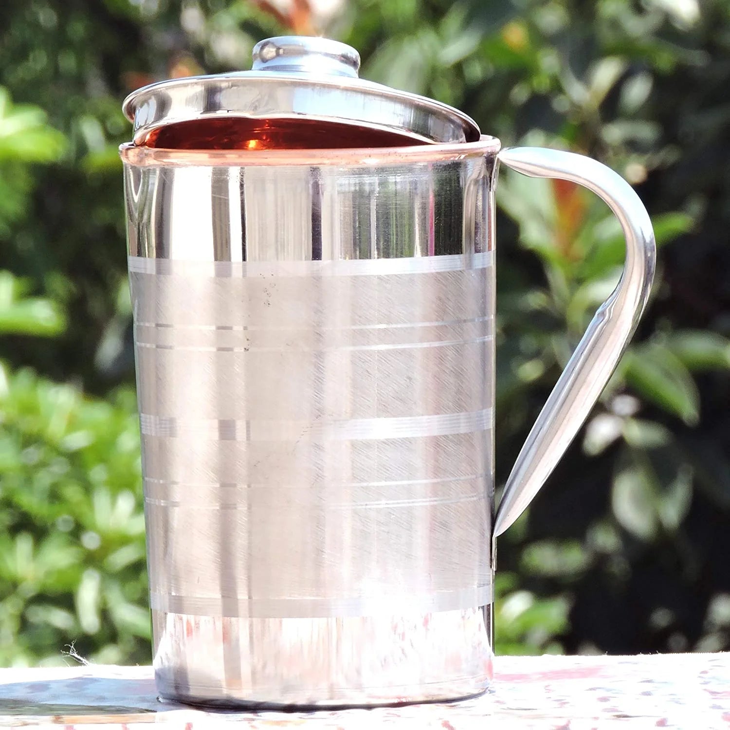 Stainless Steel and Copper Pitcher with Lid, 1.7 Lt. F667