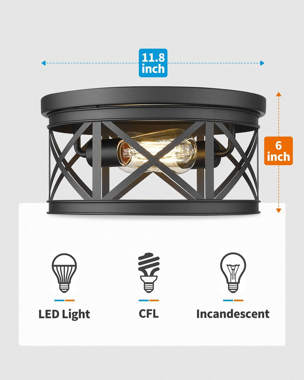 Black Metal Cage Flush Mount Ceiling Light T238230