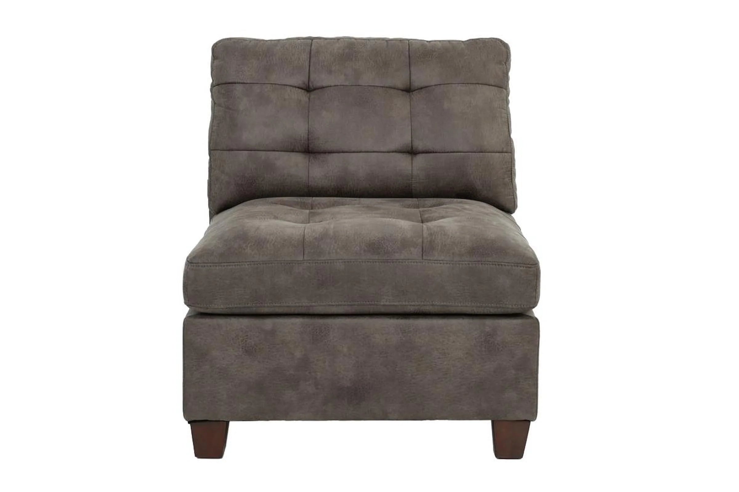 Tufted Armless Chair Dark Brown Leatherette 1pc Cushion Sofa Wooden Legs A76071
